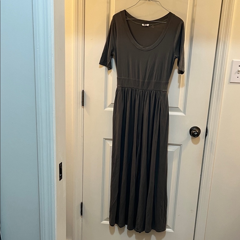 Women’s Short Sleeve Scoop Neck Maxi Dress - green/grey
